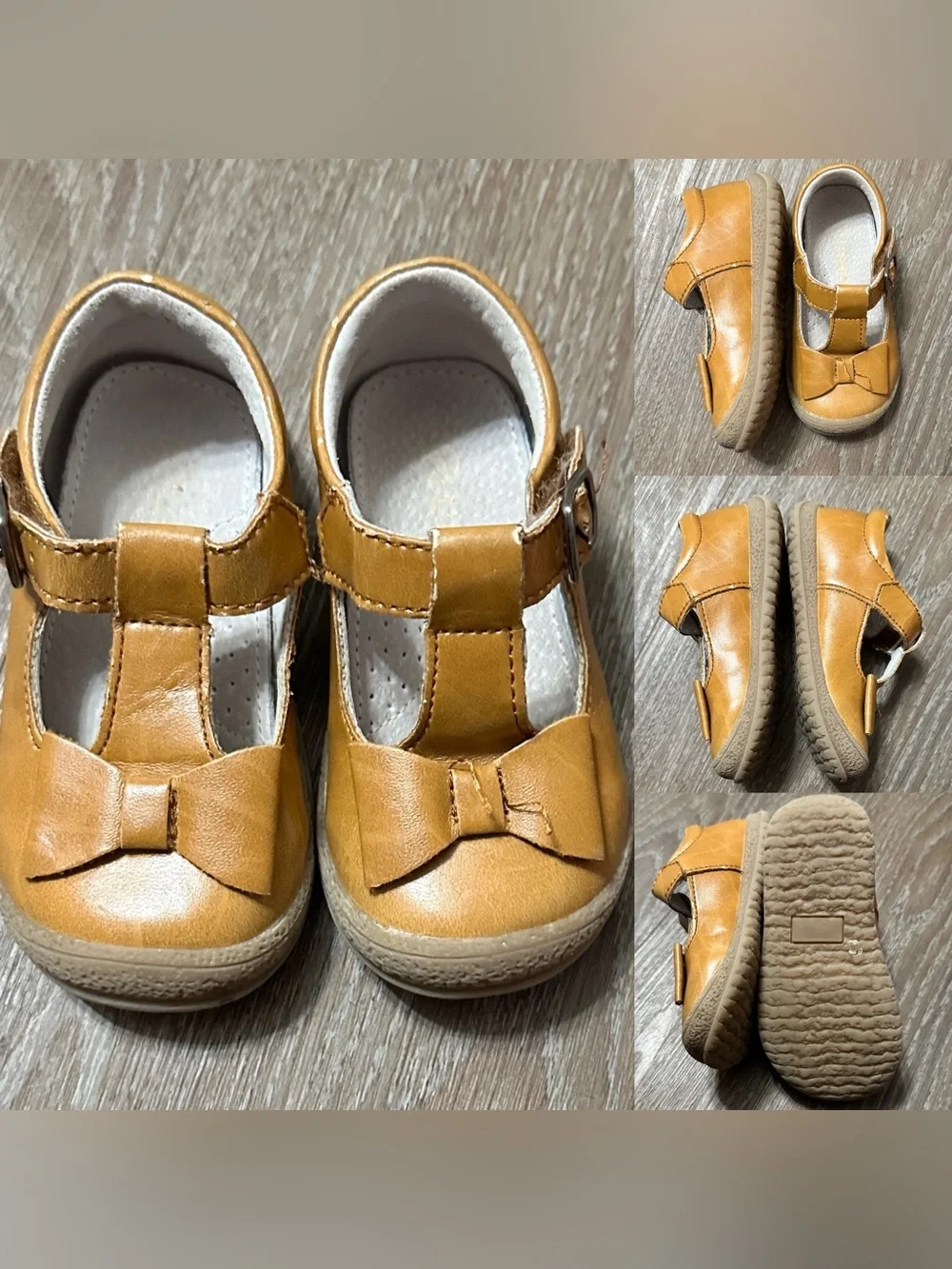 Girls' L'Amour Emma Bow T-Strap Mary Jane Shoe VGC Size 5 Tan Baby Toddler
